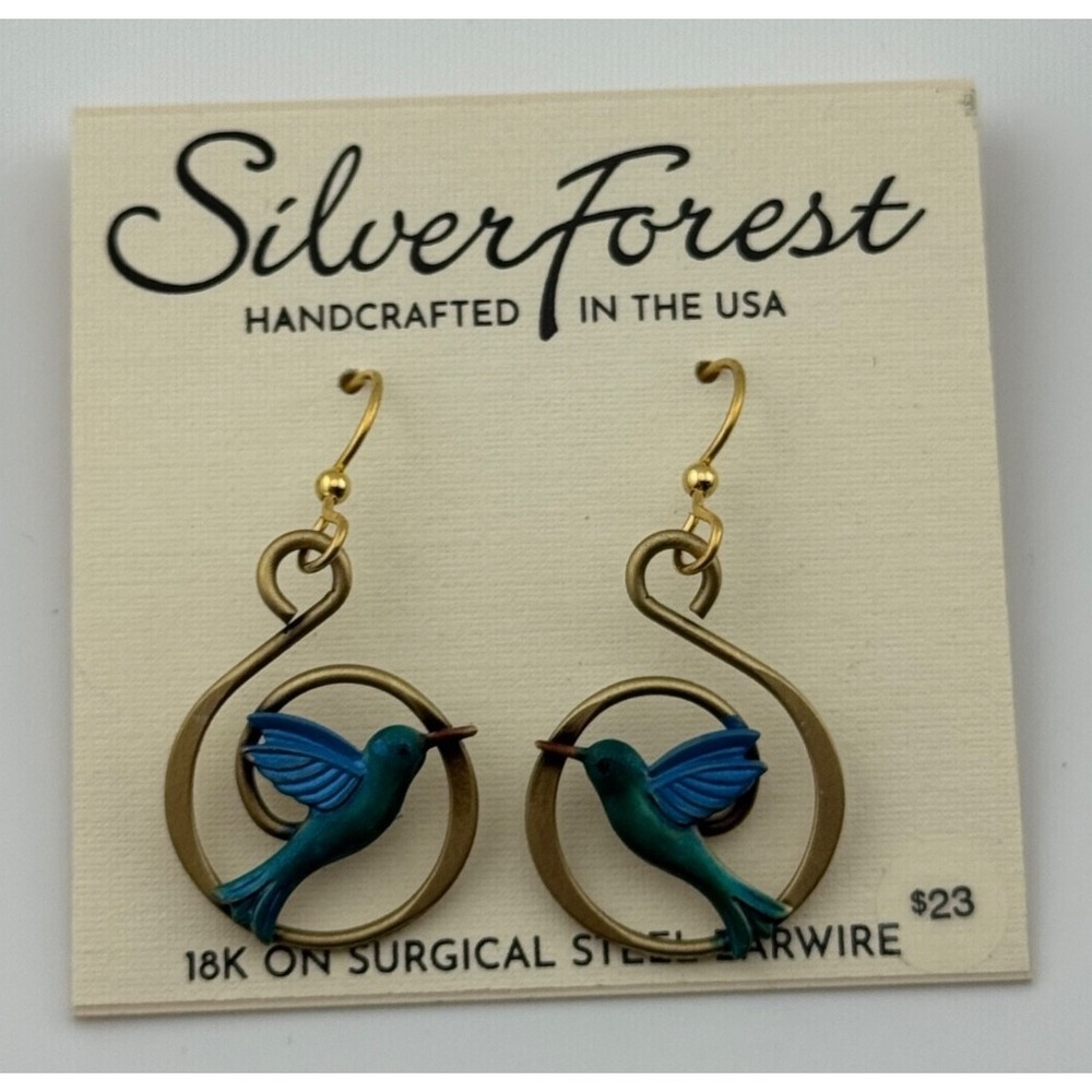 Silver‎ Forest Hummingbird Drop Dangle Earrings